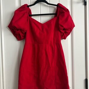 Red Francesca’s Puff Sleeve Mini Dress NEW WITH TAGS
